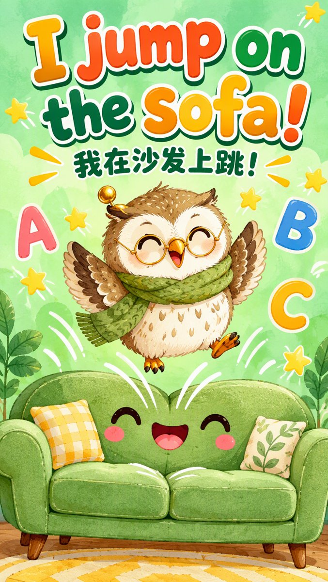 I jump on the sofa — word card