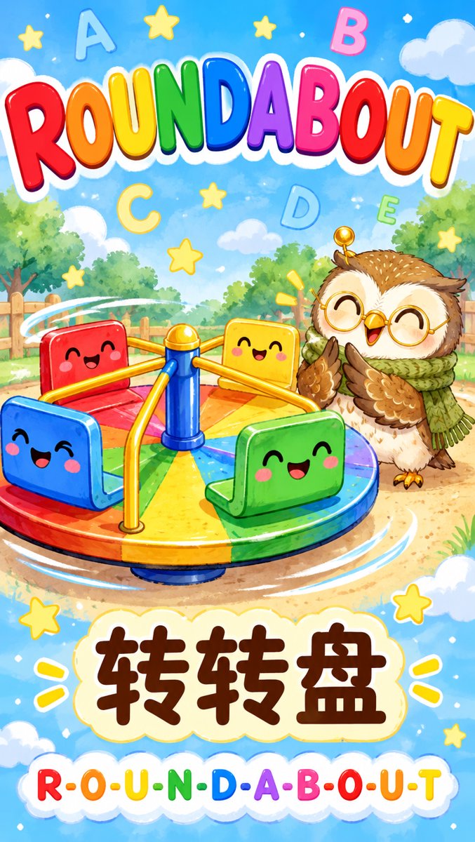 Hero word 1: roundabout 转转盘 word card