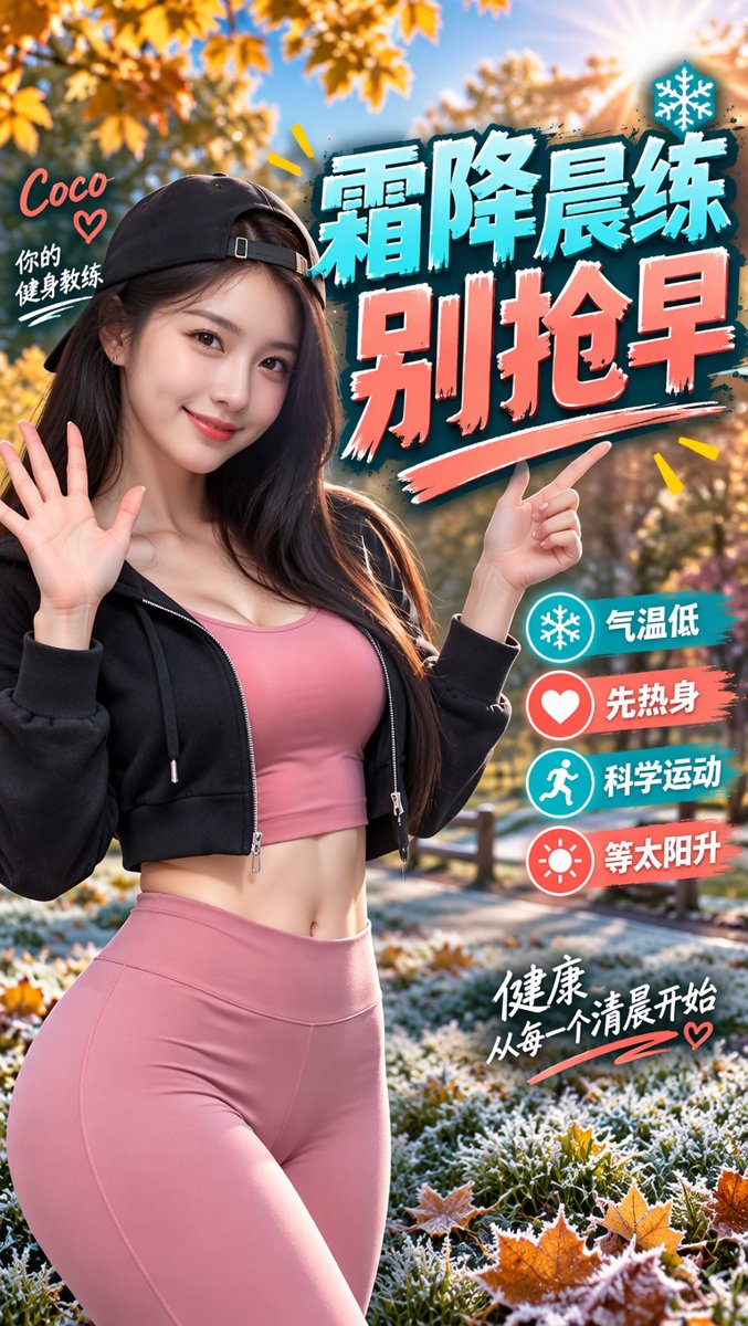 ❄️ 霜降到，晨练别抢早！清晨5-9点心梗高发——Coco的「晨练安全三招」：改时间、护头颈、热身足，秋天最后一个节气练对更安心
