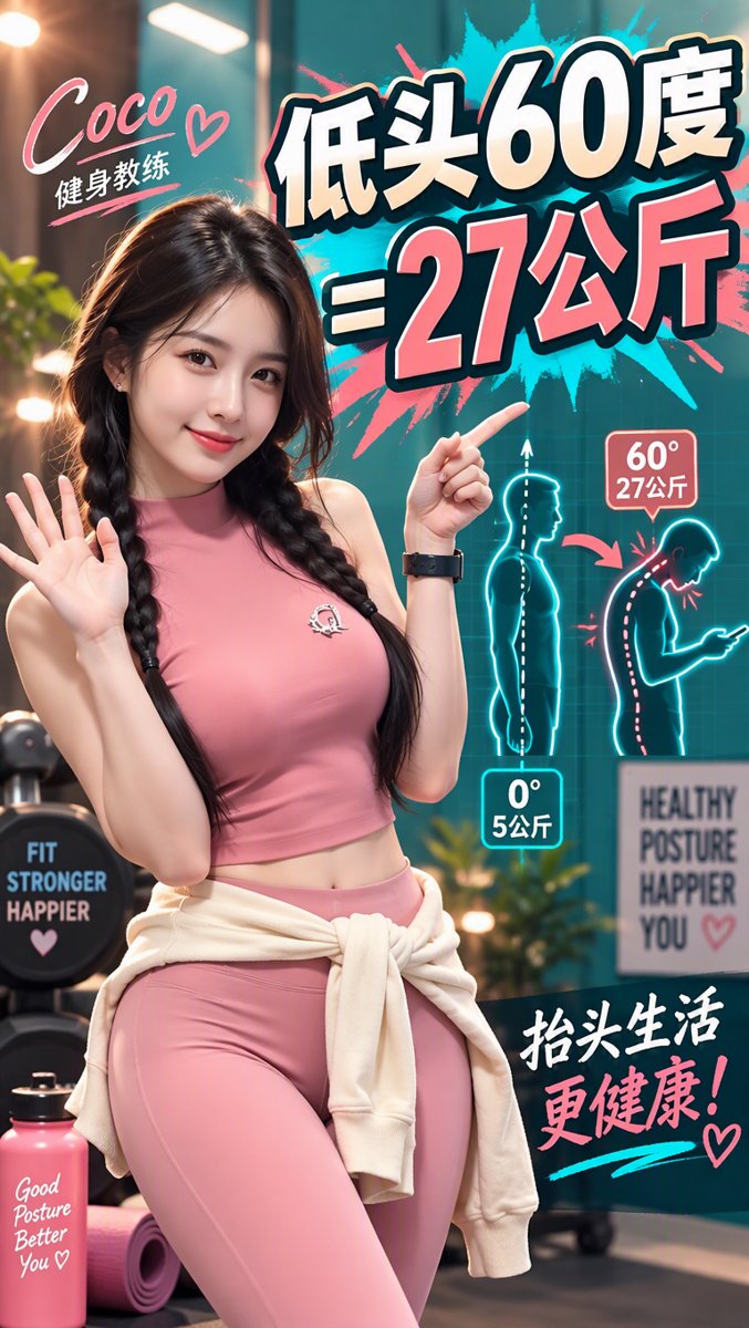 📱 抬头！低头60度=脖子挂27公斤？！Coco的30秒「圆肩驼背自救」：靠墙3秒自测+三步矫正