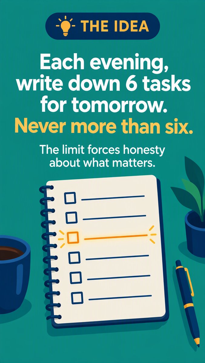 The Idea — write down six tasks each evening