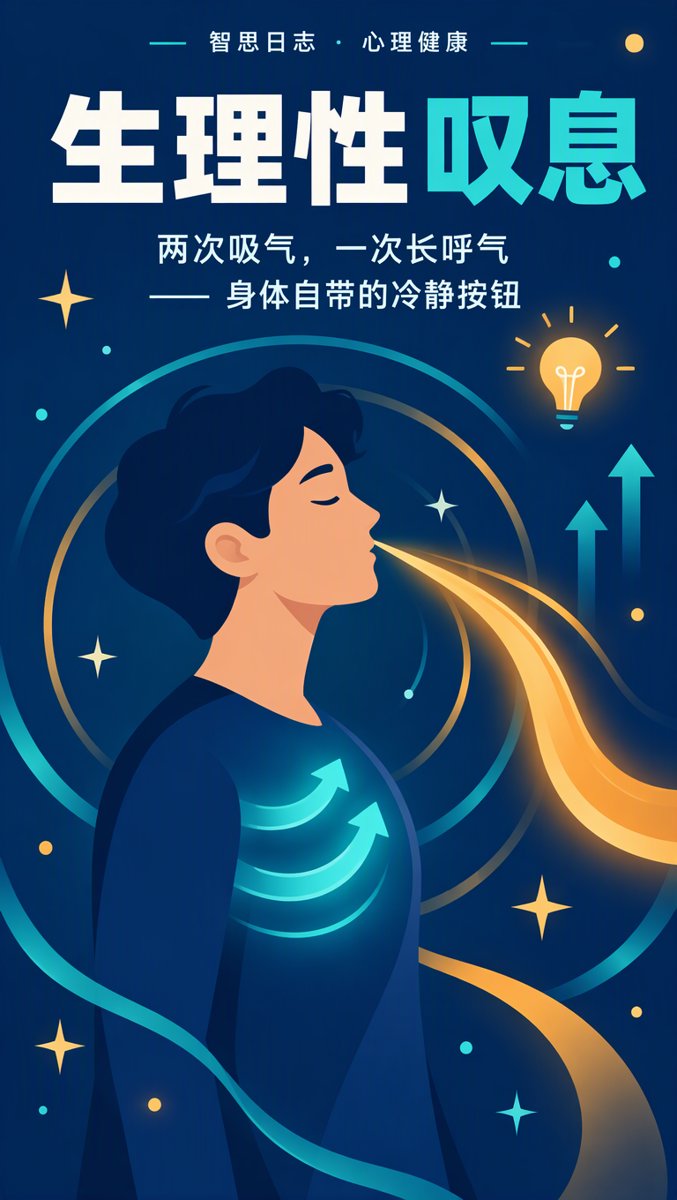 生理性叹息：两次吸气，一次长呼气，身体自带的冷静按钮