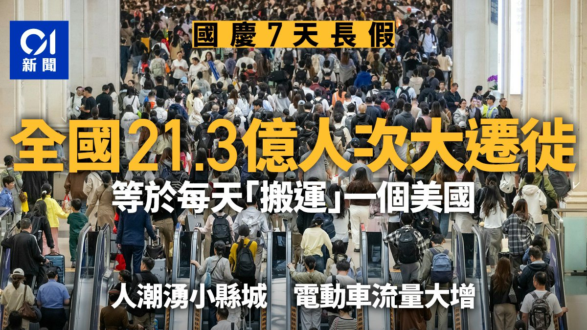 十一國慶｜每天｢搬運｣一個美國！21.3億人次大遷徙 人潮湧小縣城