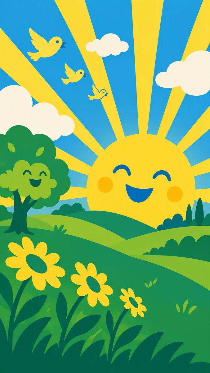 The sun rising over green hills — scene