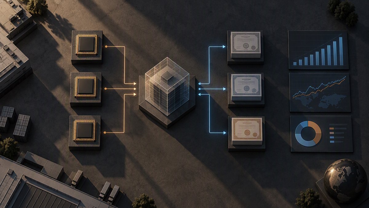 Data visualization scene: financial flow charts connecting AI chips to debt instruments and SPV structures