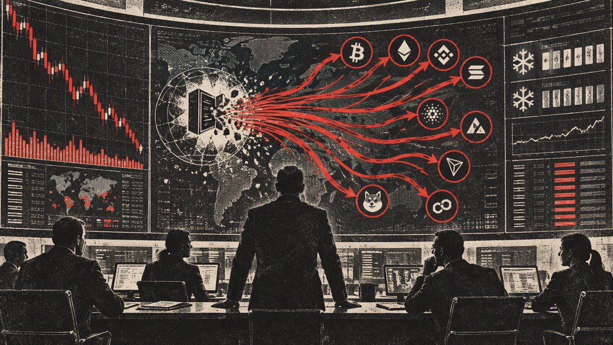 Data visualization scene showing blockchain network dashboards draining funds across ten chains
