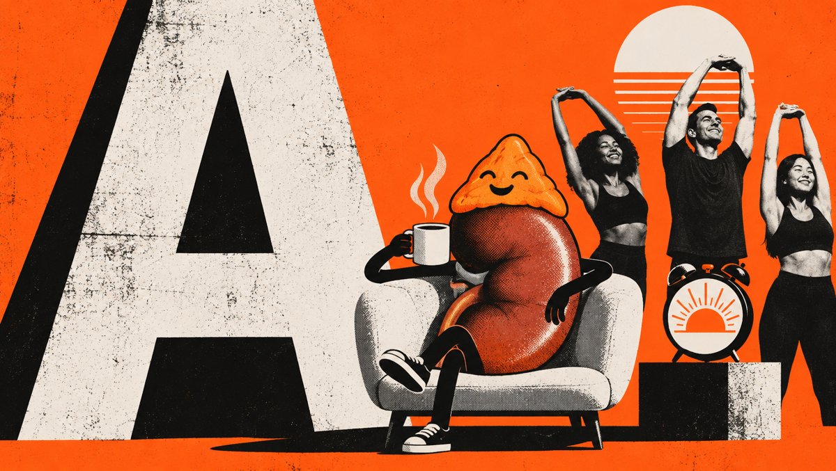 A friendly cartoon adrenal gland character enjoying a calm morning routine