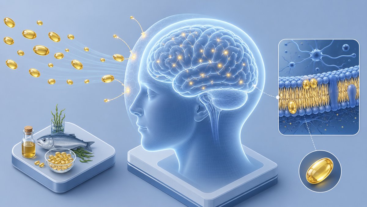 Glowing brain outline with golden omega-3 capsules bouncing off it β the supplements arrived but did nothing