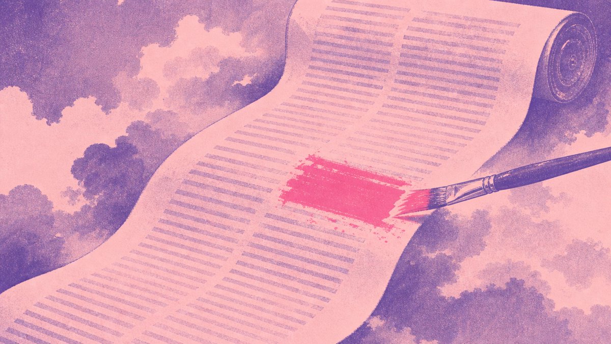 Watercolor illustration of a document scroll where only one glowing paragraph is repainted while the rest stays untouched — the byte-preserving round trip