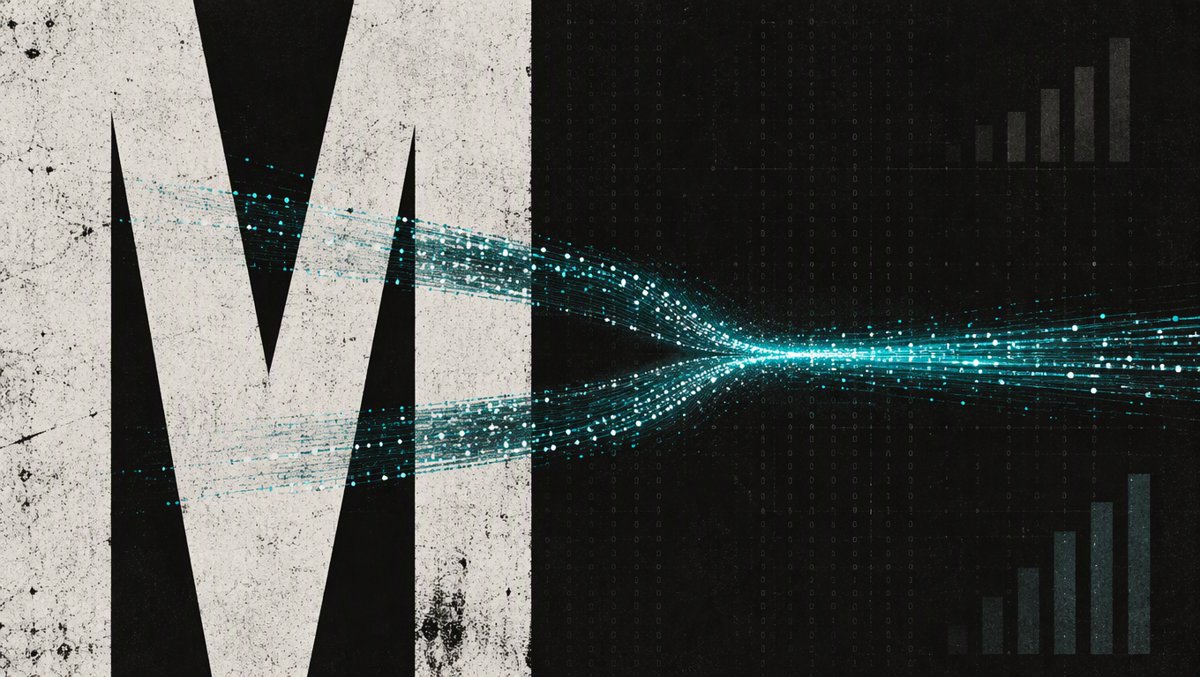 Abstract data-flow visualization: parallel glowing streams of cyan particles merging into one accelerated channel over a monospace grid — the two-thread pty drain-and-parse architecture