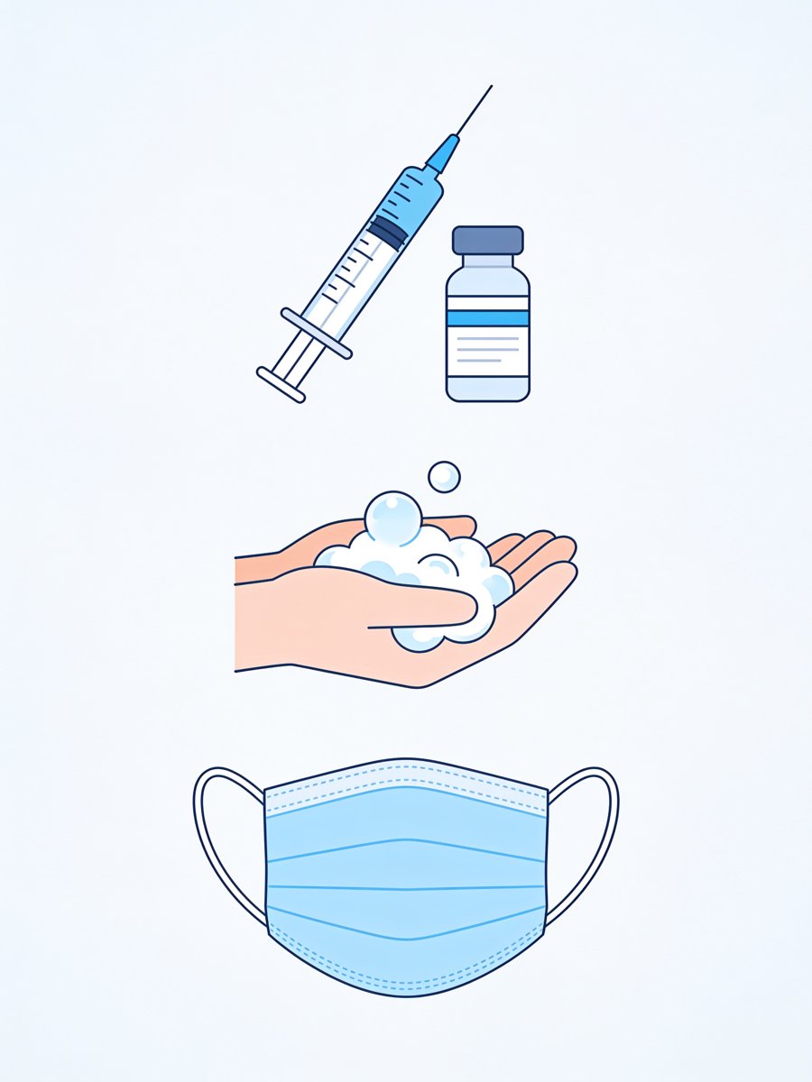 Flu prevention: hand washing, mask, vaccine