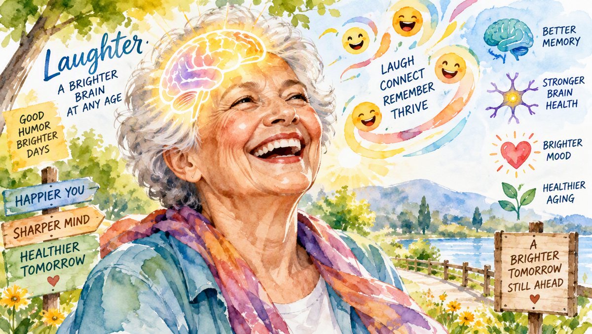 Illustration of humor boosting memory and brain health in aging