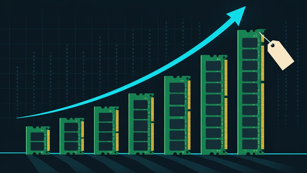 RAM price chart concept — memory modules rising like a bar chart