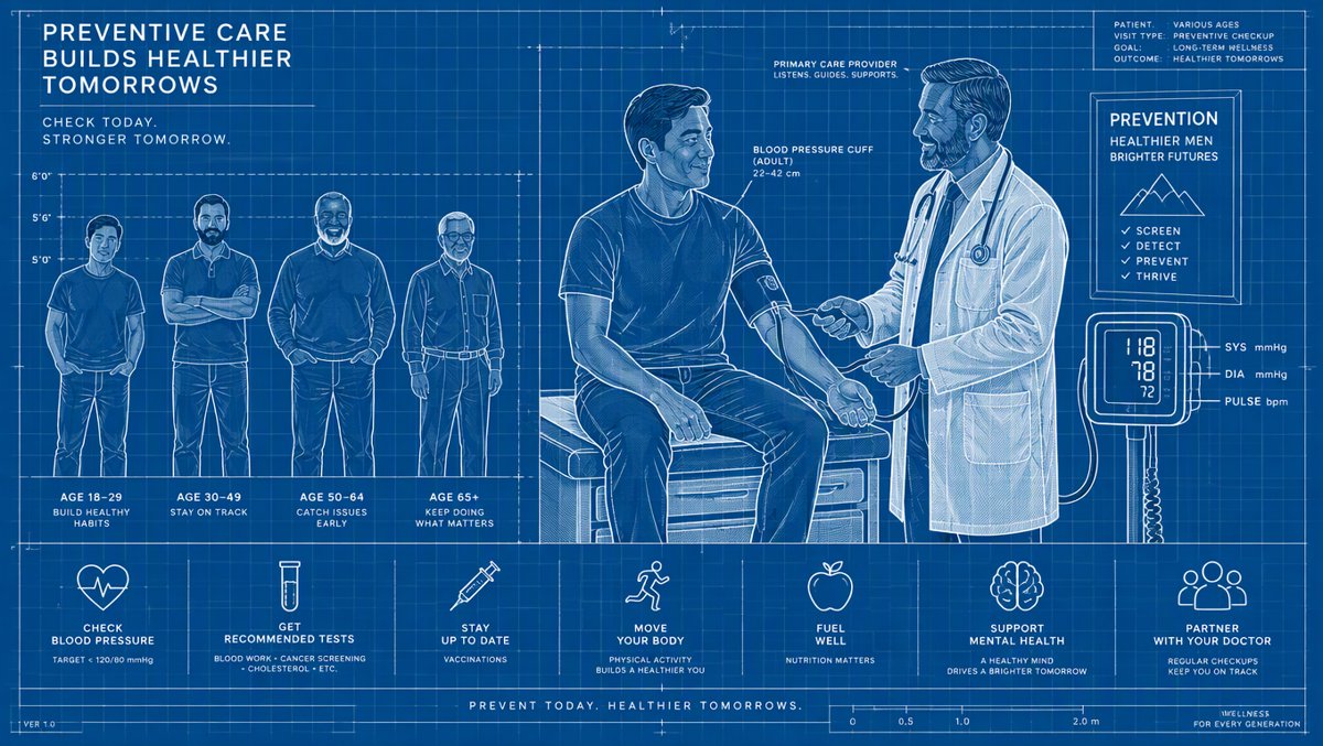 Diverse group of men of different ages at a doctor's appointment, warm clinical setting β Movember prostate cancer screening awareness
