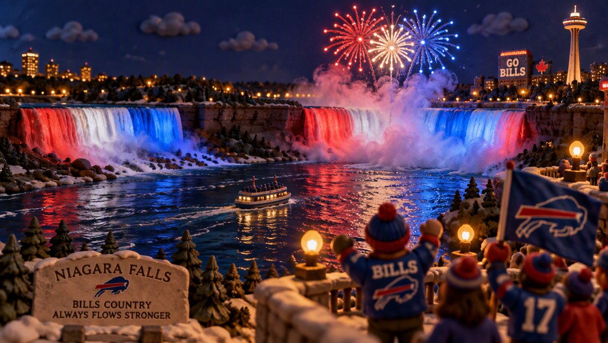 Red, White & Blue Over the Falls: Canada's Biggest Waterfall Sends Buffalo a Thank-You Card