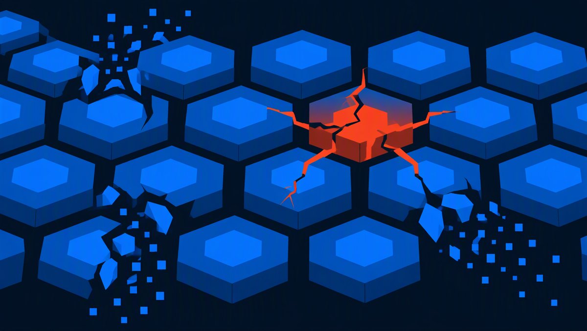 Abstract macro visualization of RAM memory cells with one corrupted cell spreading cracks — representing PHP2Shell's use-after-free memory corruption