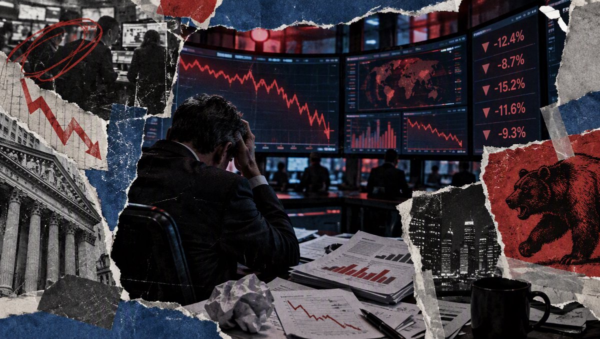 Trading floor monitors showing declining private credit fund charts in red