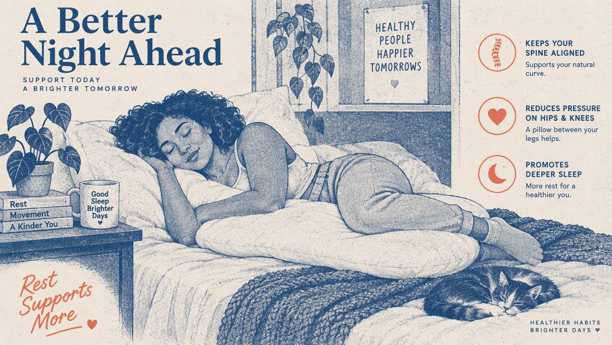 Woman sleeping peacefully on her side in a calm, warmly lit bedroom β illustrating safer side-sleeping for snoring relief