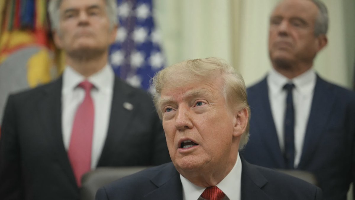 President Trump at podium announcing Medicare checks