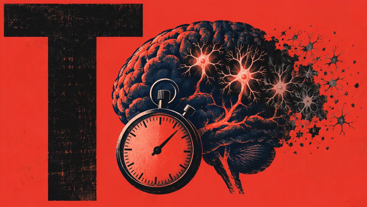 Illustration of a brain with a stopwatch, showing neurons fading as time passes during an untreated stroke