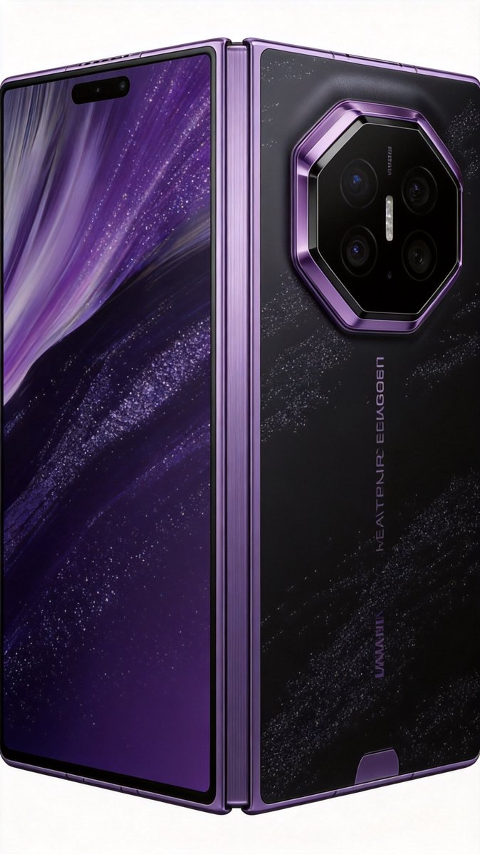 Official render of the trifold fully unfolded in a V-stand pose on a white background