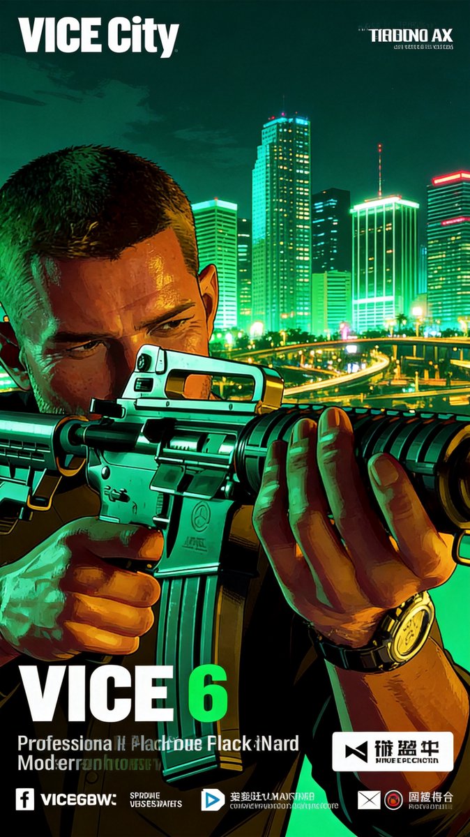 A gunman silhouetted against the Vice City night skyline in GTA 6