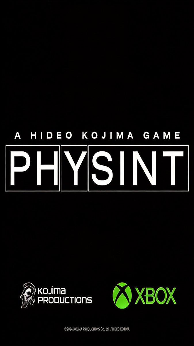 Official Physint announcement card — a Hideo Kojima Game with Kojima Productions and Xbox logos