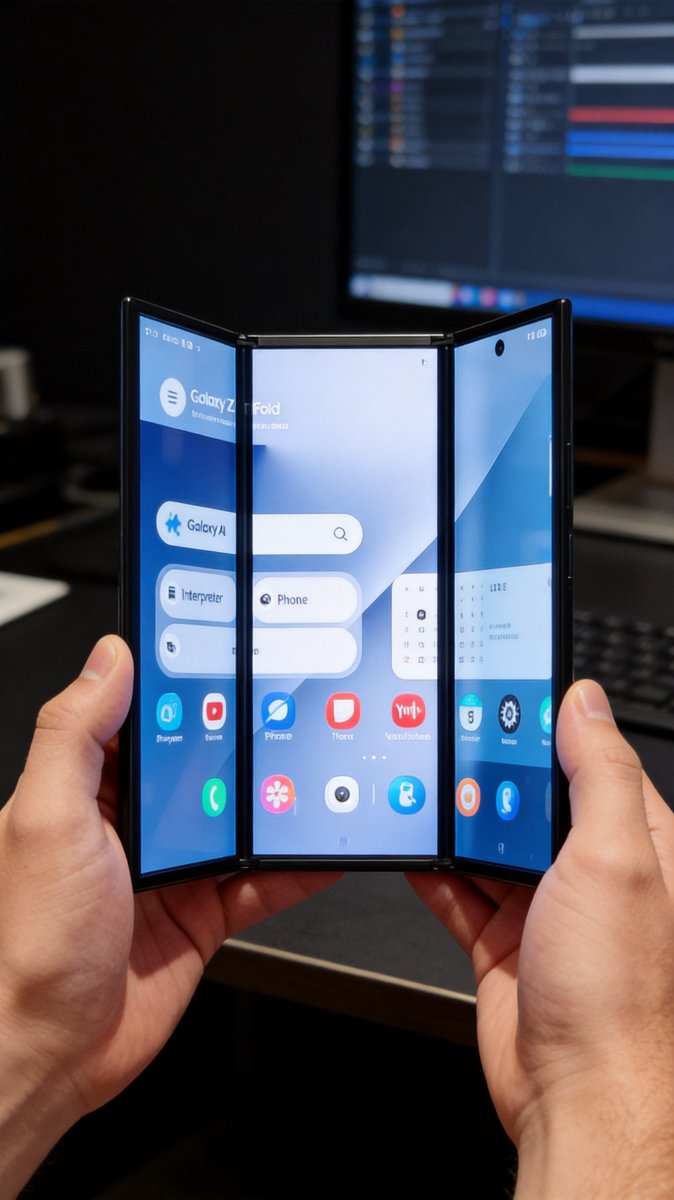 The unfolded tri-panel display — Samsung's answer to Apple's two-panel Duo