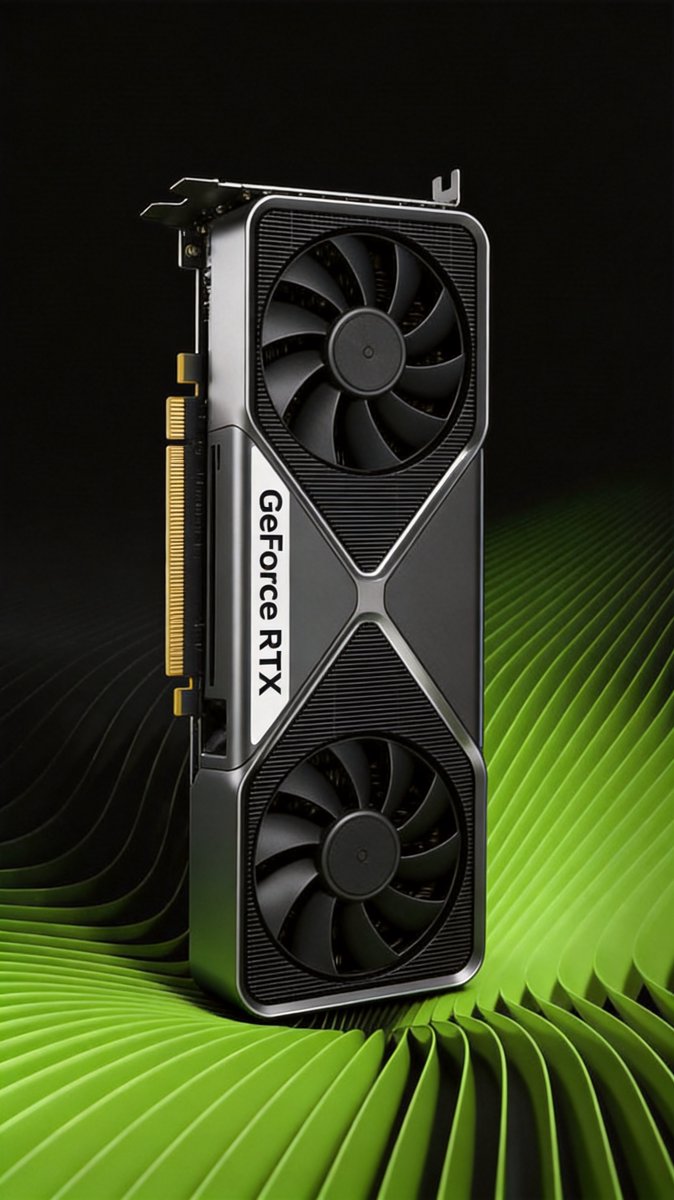 A black GeForce RTX 5090 graphics card against a dark background with green and black curved line details
