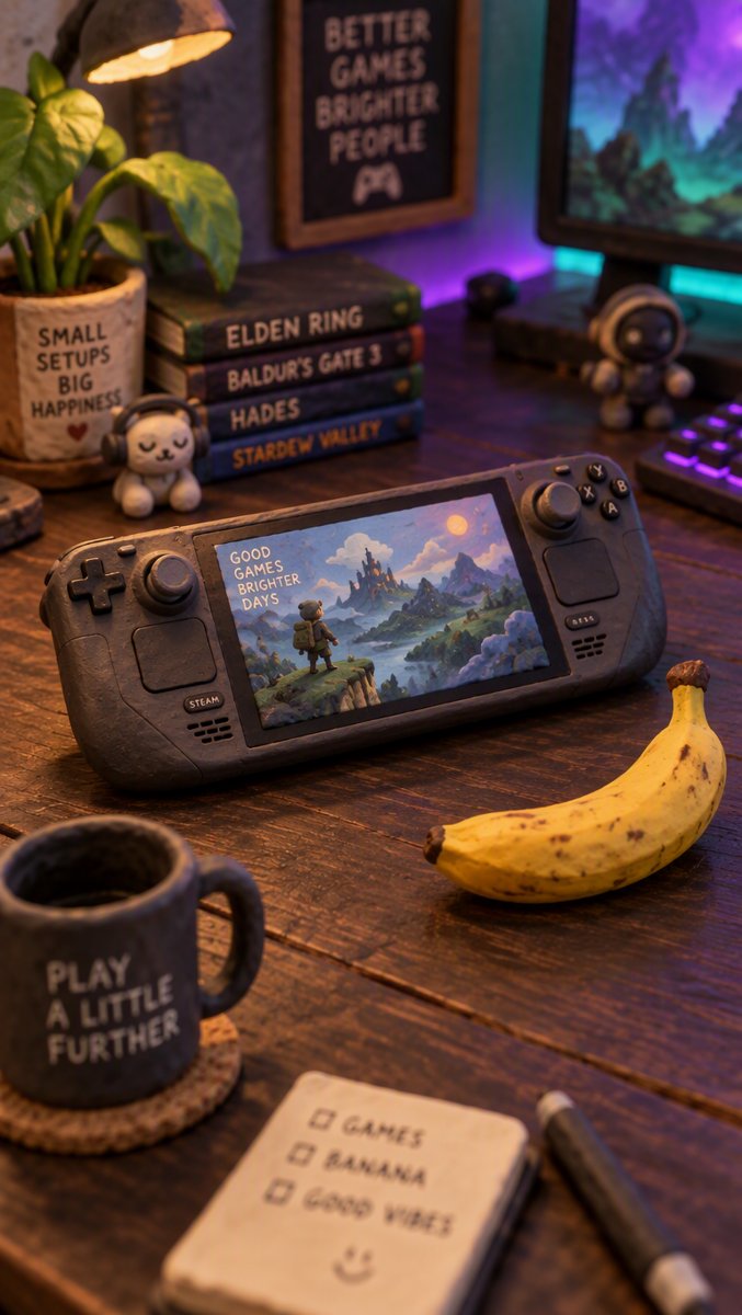 A Switch 2 handheld on a gaming desk next to the single banana that broke Walmart's cart math