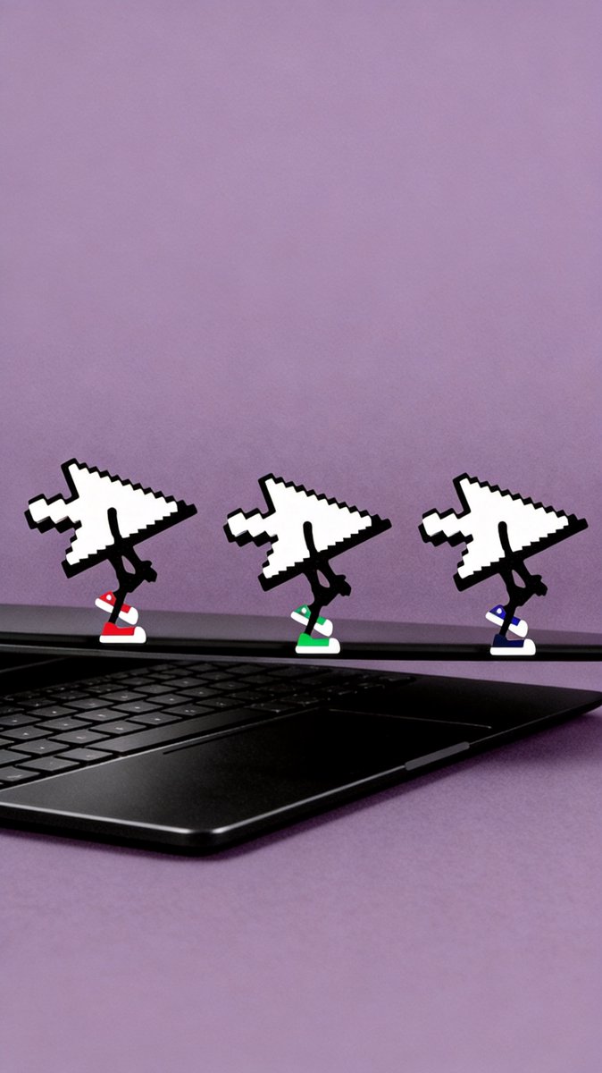 Editorial illustration of pixelated cursor arrows lined up on a laptop keyboard — the platforms racing to build the same AI assistant