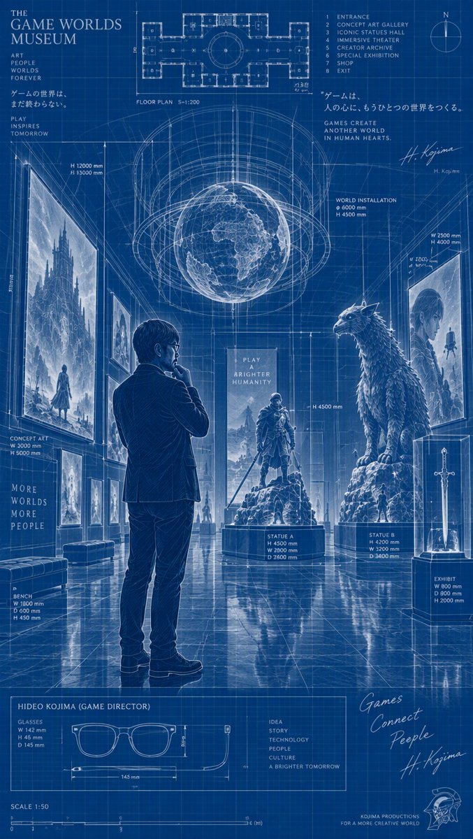 The silhouette of a director among glowing art installations