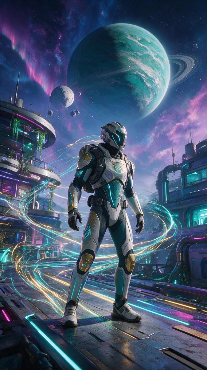 Armored Marathon runner key art in neon sci-fi lighting