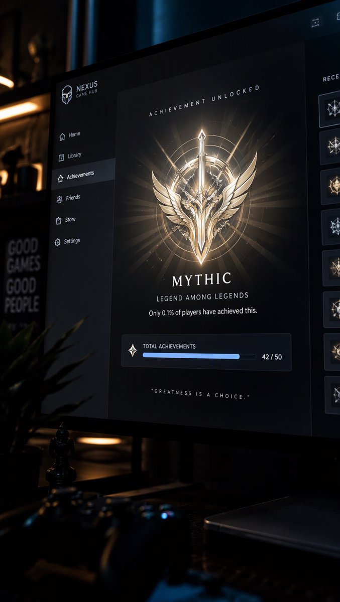 Datamined Xbox PC app interface showing a glowing mythic achievement emblem unlocking