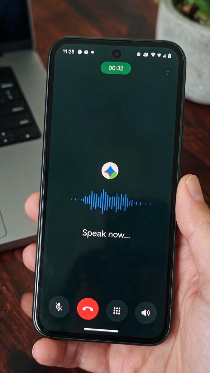 A Google Pixel glowing with the Gemini call interface