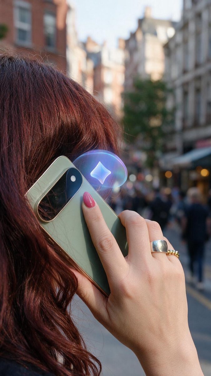 A person taking a call with a Gemini assistant overlay