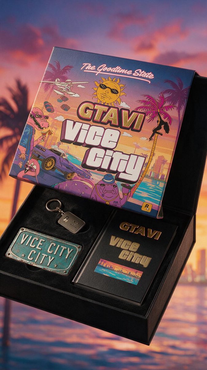 The Goodtime State Vice City Collection collector's box — $399.99 of Vice City sunset artwork, game sold separately