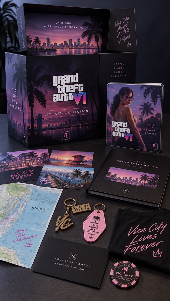 The contents fanned out on a studio table — steelbook, art cards, memorabilia. Notice what's missing from the lineup.