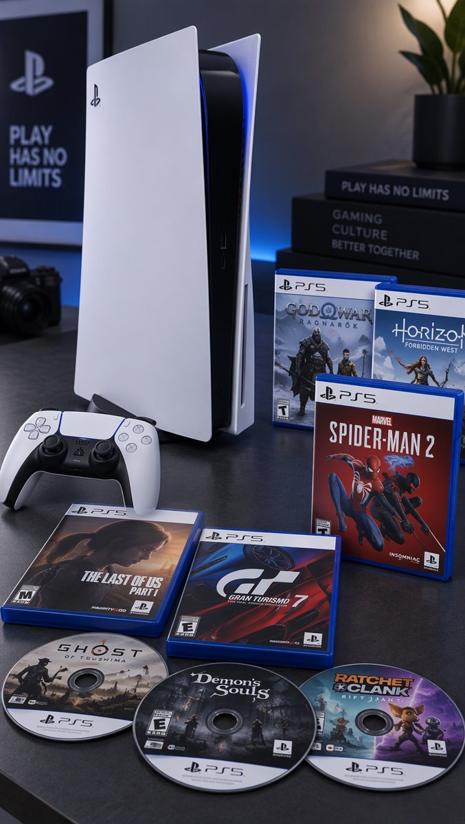 A PS5 beside its disc library — the format Sony plans to retire, now the subject of an apology-tour survey