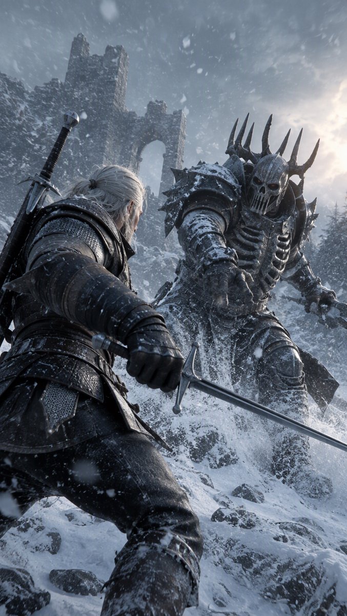 Geralt versus Imlerith in a blizzard — one of the fights that earned the "greatest games ever made" label in the first place