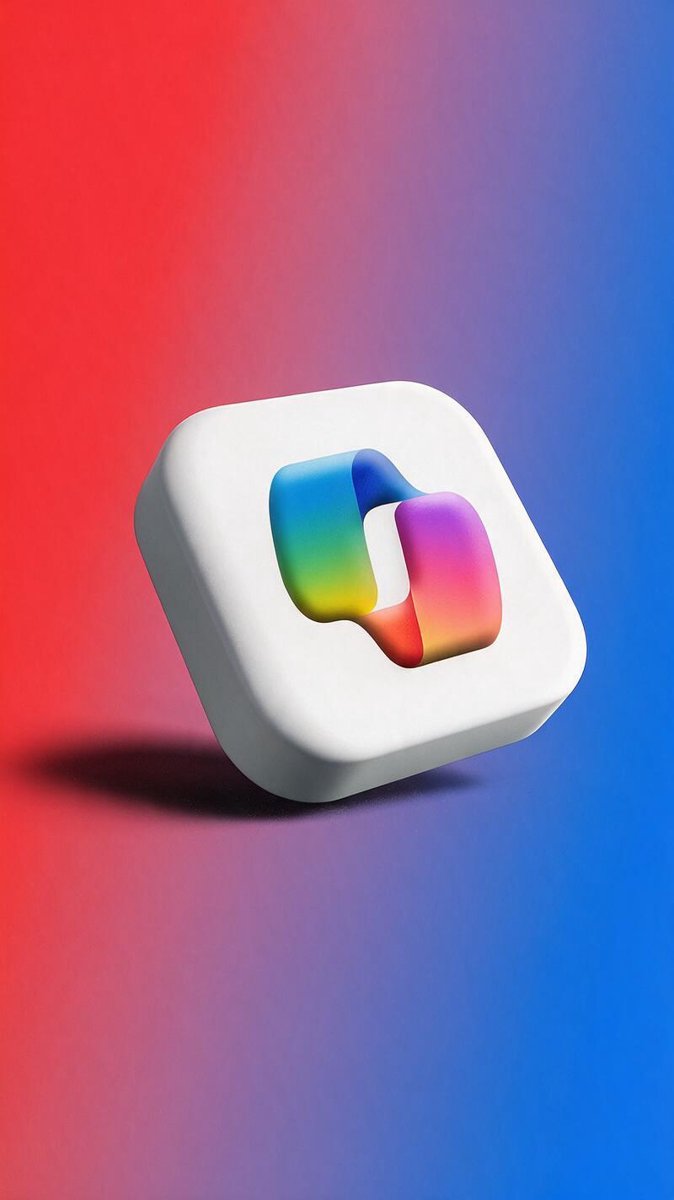 Clean 3D render of the Microsoft Copilot logo on a white icon over a red-to-blue gradient