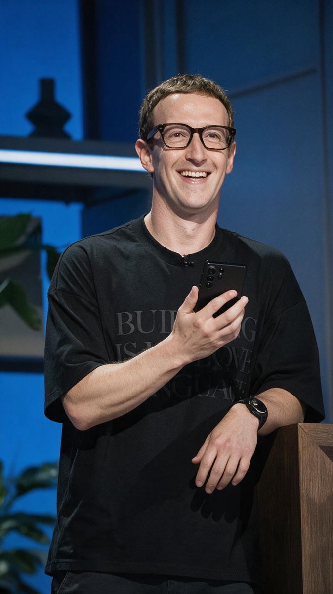 Meta Muse Charm pitch — Zuckerberg on stage holding the Muse agent device