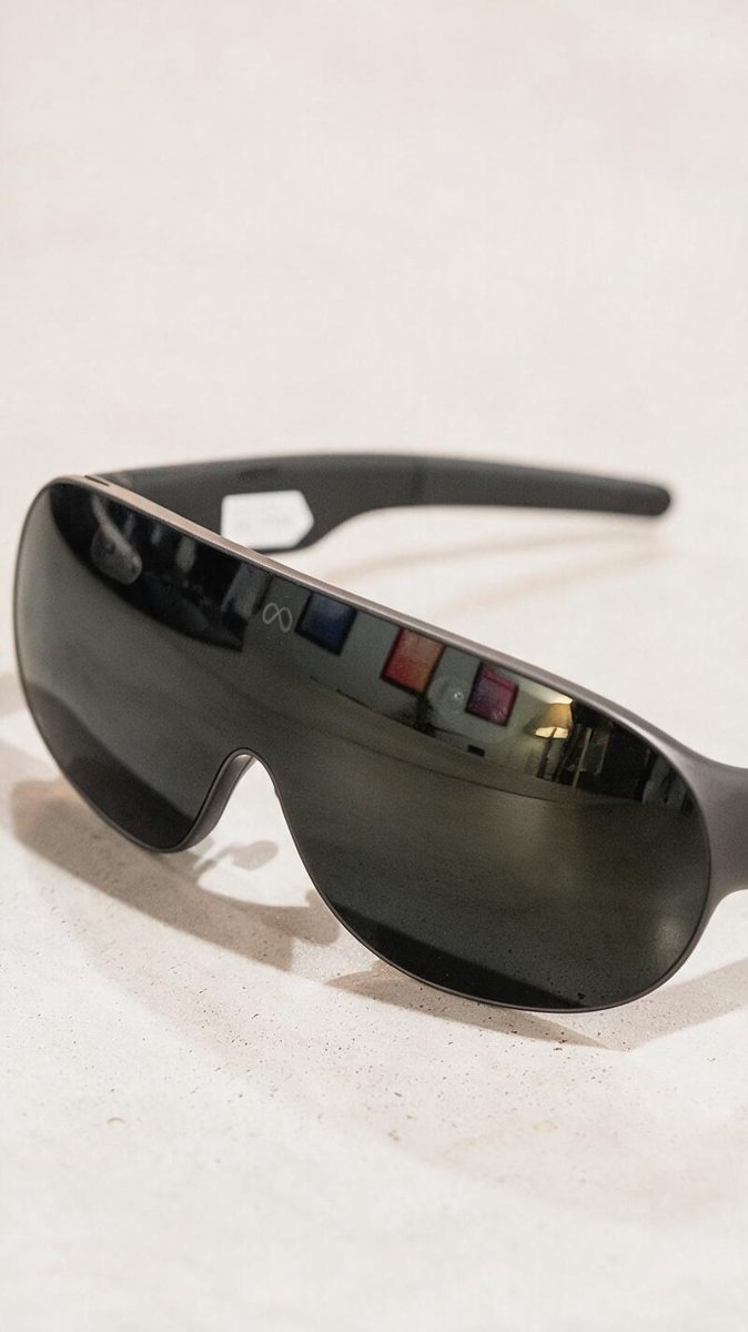 Meta smart glasses product close-up with the infinity logo