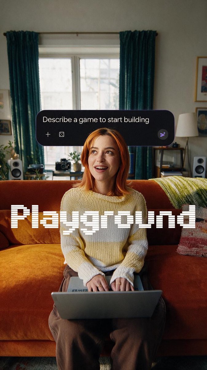 Playground's prompt-first UI — "describe a game to start building" is the whole onboarding