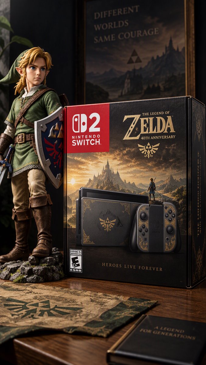 Link artwork beside the Zelda 40th Anniversary Switch 2 retail box — $519.99, game sold separately
