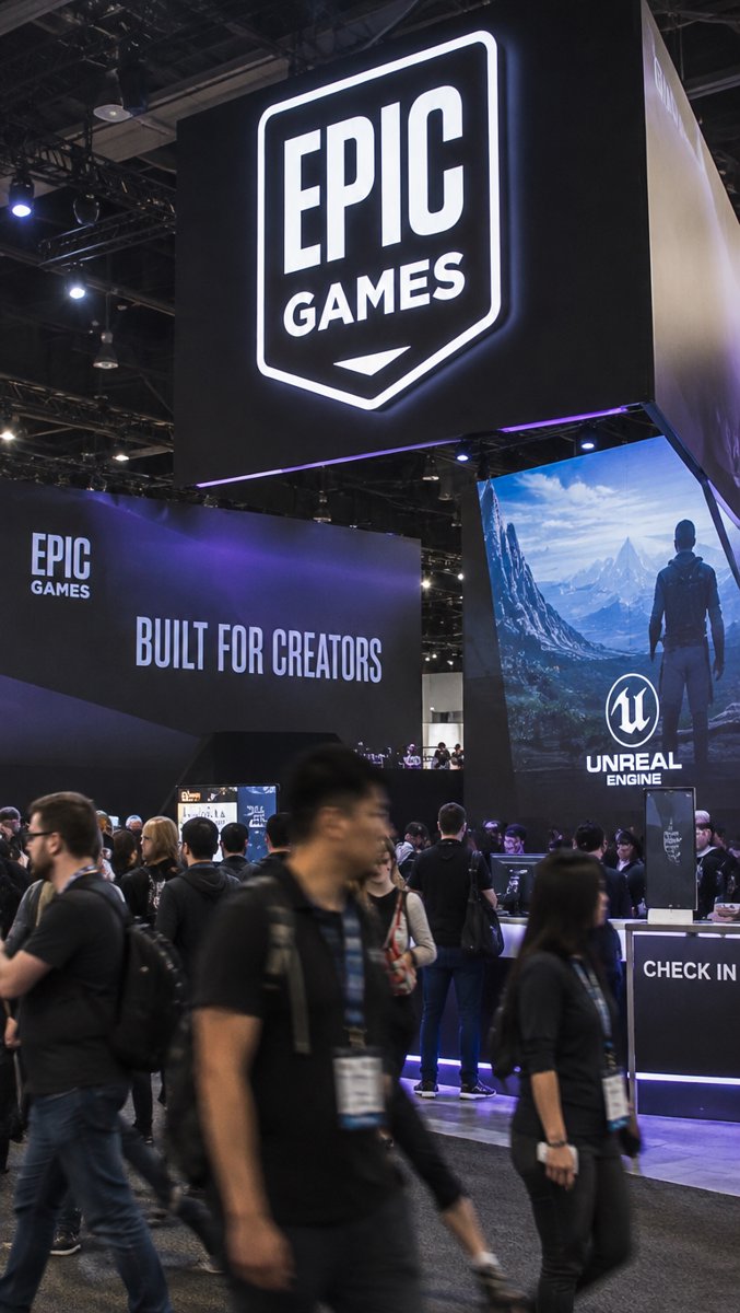 The Epic Games booth at a convention floor — the studio behind the "AI-first" mandate that reportedly stunned its developers
