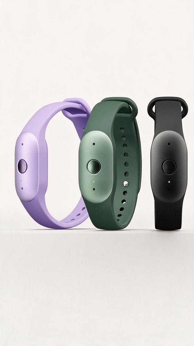 The Bee Frontier lineup in black, green, and lavender — dual mics, seven-day battery, and a recording light doing a lot of heavy lifting