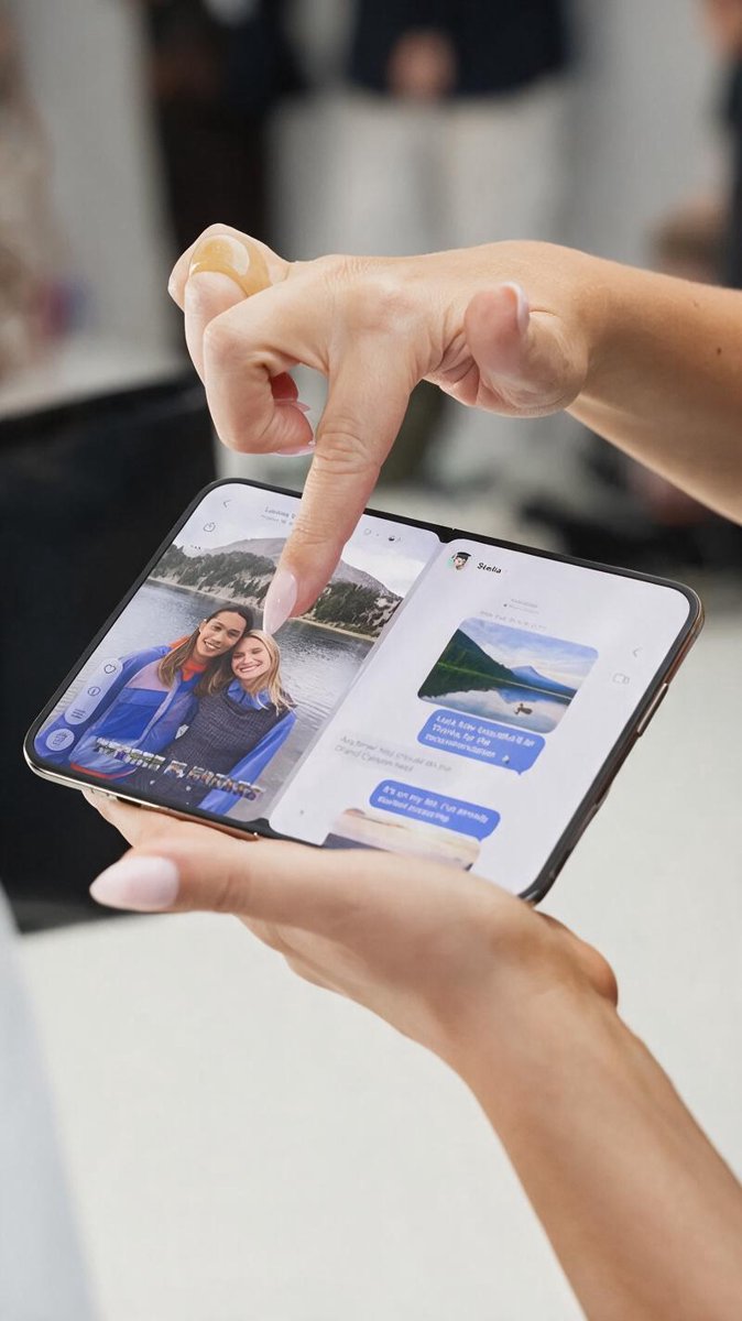 Hands navigating the iPhone Duo's large inner foldable display