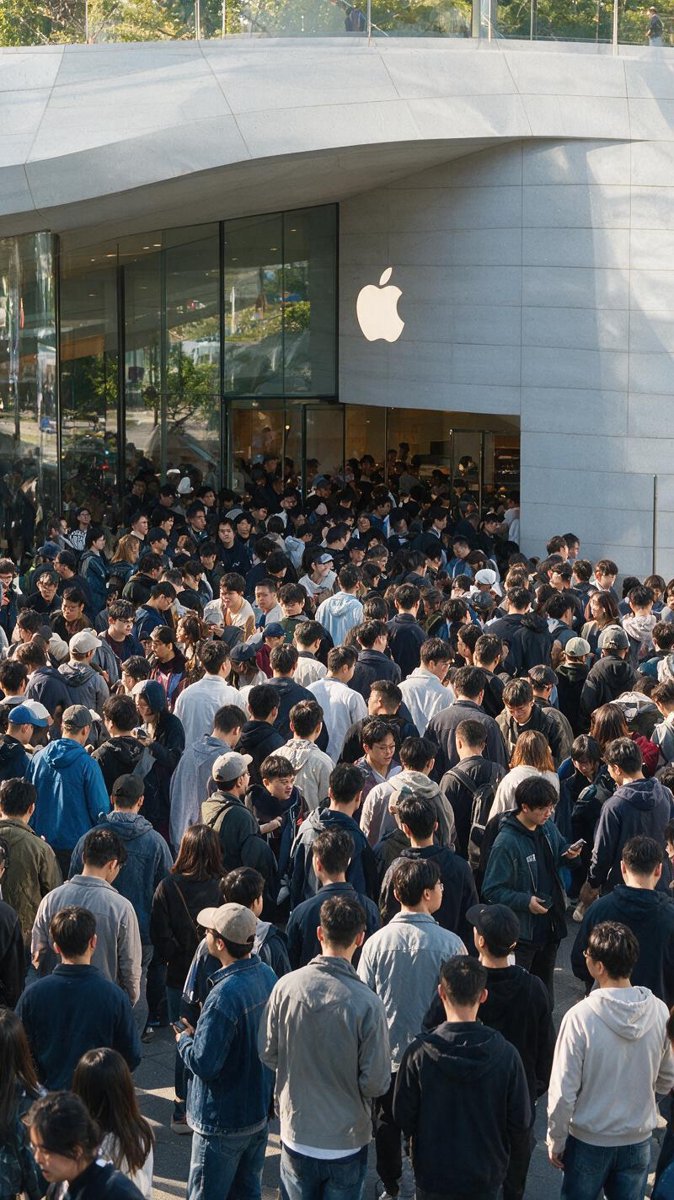 Customers queueing outside an Apple Store on iPhone Duo launch day