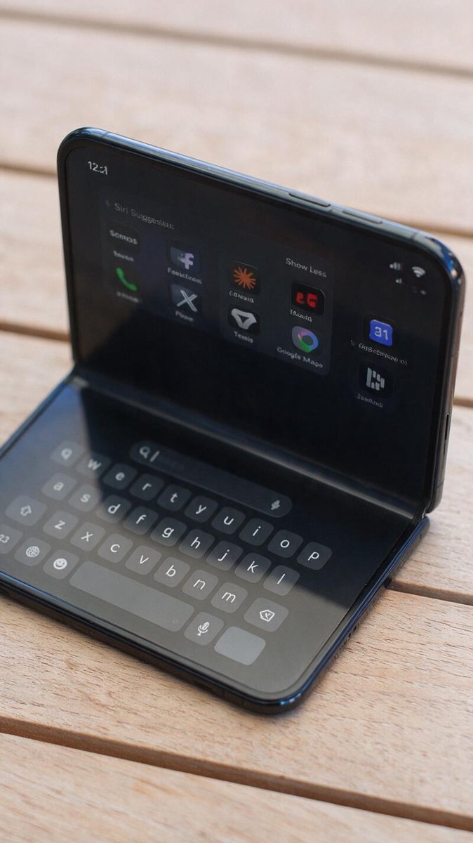 iPhone Duo opened in a semi-folded laptop-style pose